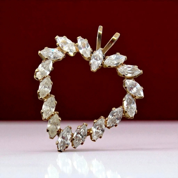 10K yellow gold Jewelry - 10K Yellow Gold Cubic Zirconia Heart Pendant 0.99g